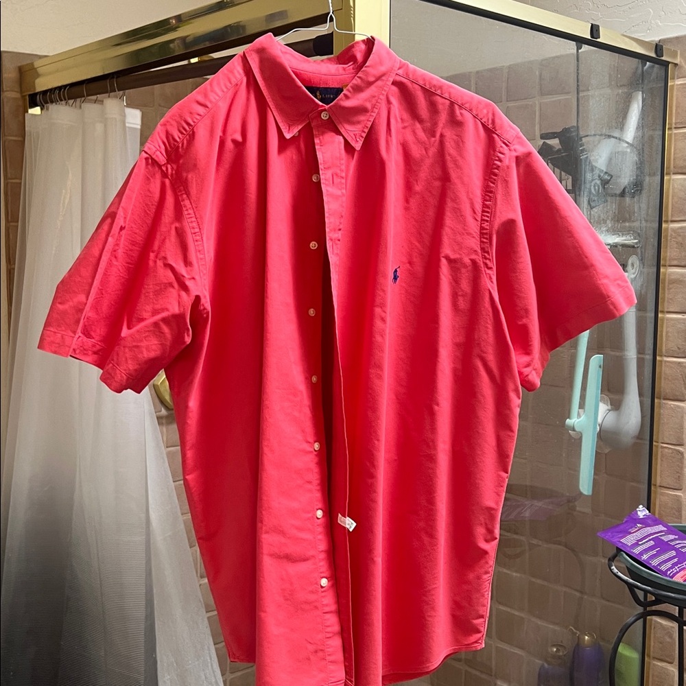 Polo Ralph Lauren Big Tall Oxford Shirt Mens 2XB Short Sleeve Button Down Salmon